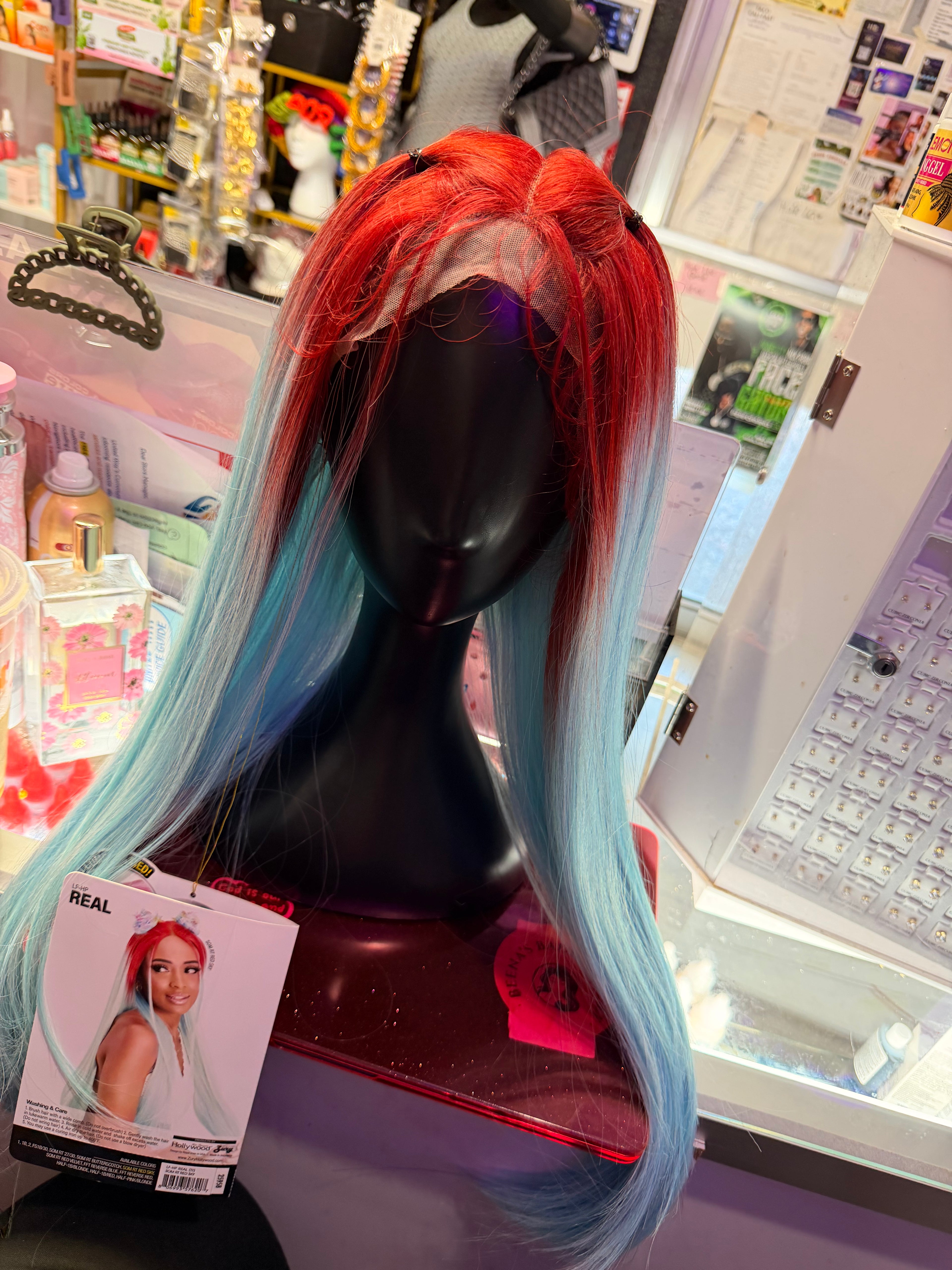 Cookie Baddie Wig Red and Blue